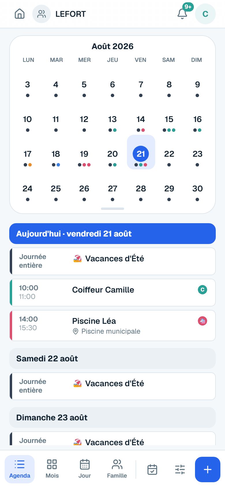 FamiSync quick add — real screenshot of the app, fictional demo data